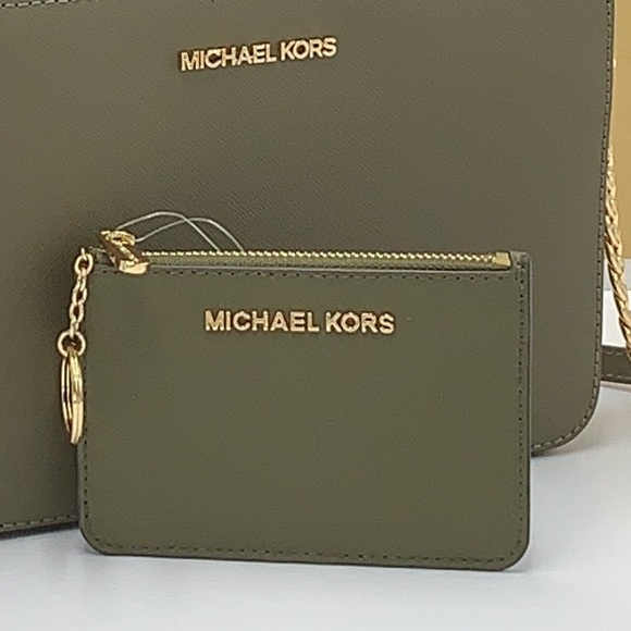 MICHAEL KORS SMALL TOP ZIP COINPOUCH WITH ID KEYCHAIN CARDHOLDER WALLET 
 OLIVE - Picture 15 of 16